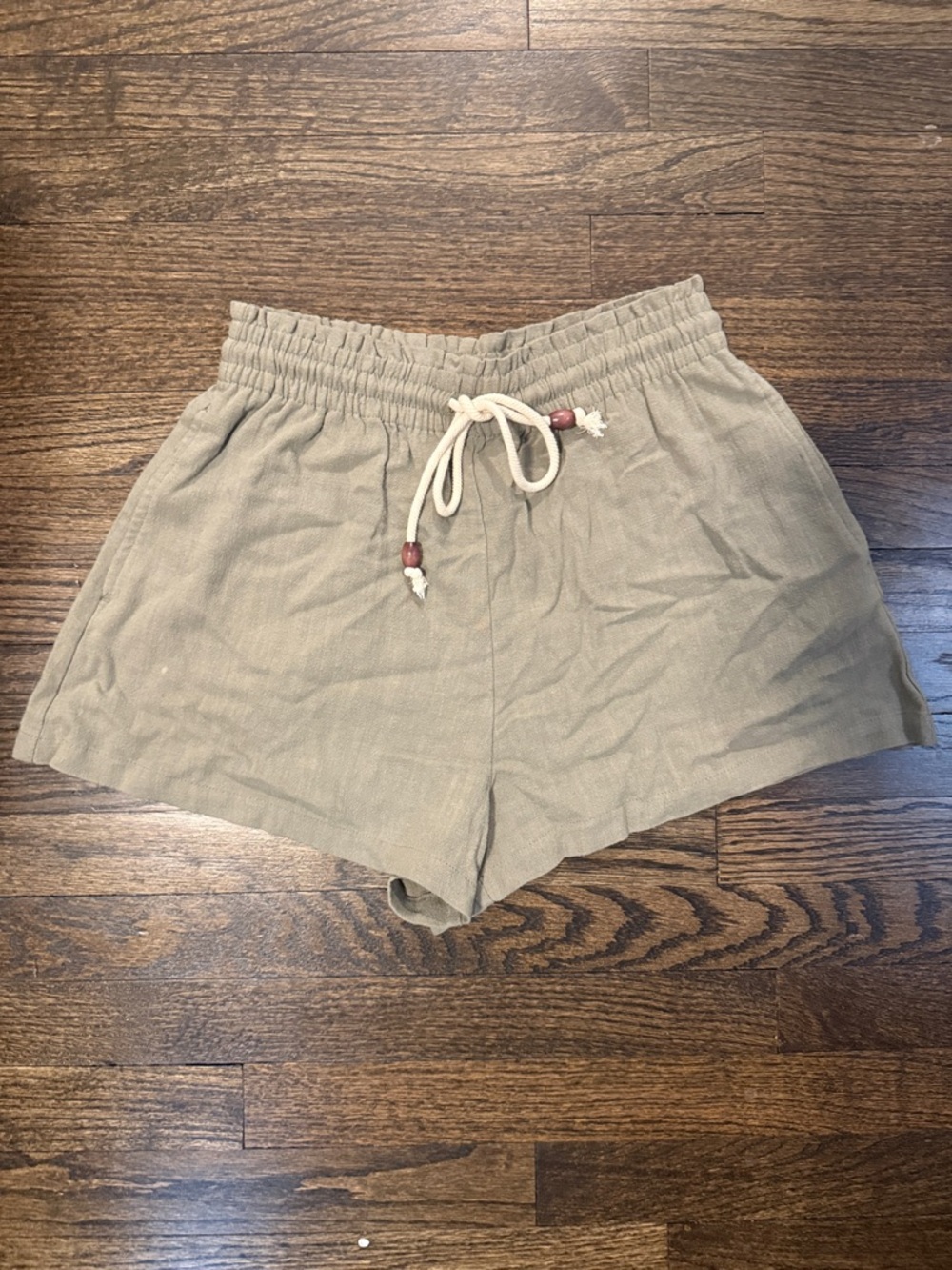 Zara High-Waist Drawstring Shorts in Light Olive